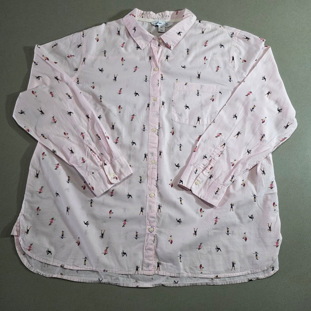 Old Navy The Classic Shirt XXL Pink Novelty Print Roller Skate Surf Cotton Mens